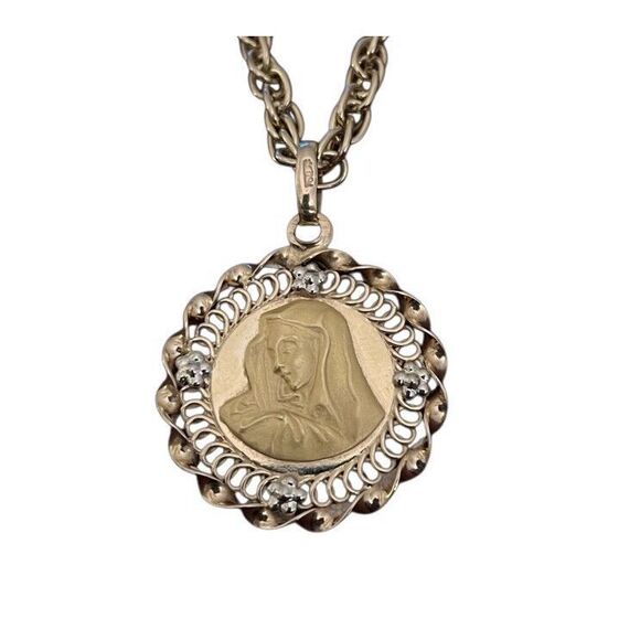 No Brand Jewelry - Vintage 18K 750 Gold Virgin Mary Madonna Pendant Charm Italy with Chain & Box 5g